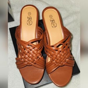 Brown Woven Slide Sandals